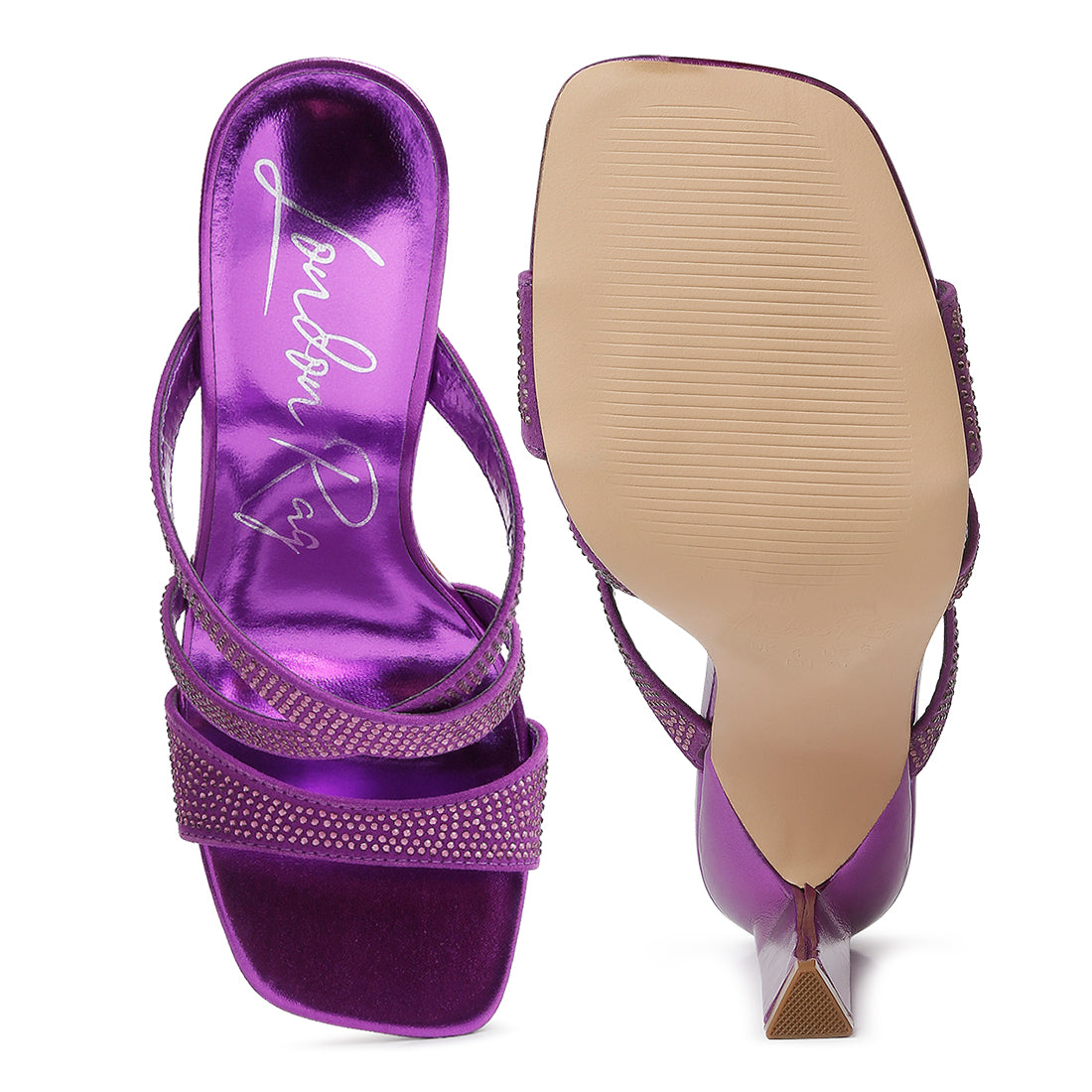 wapit rhinestone embellished straps sandals#color_purple