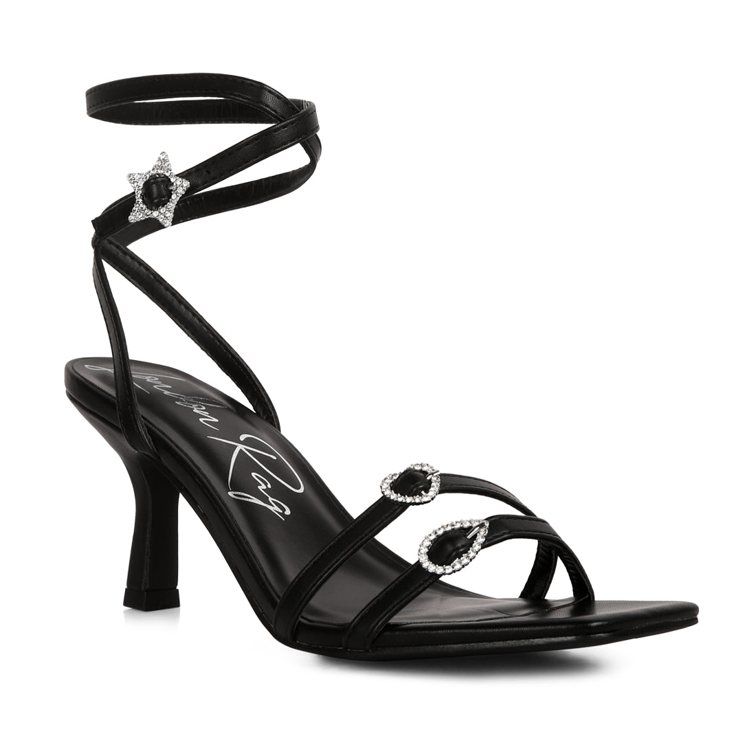 buckle high heel sandals#color_black