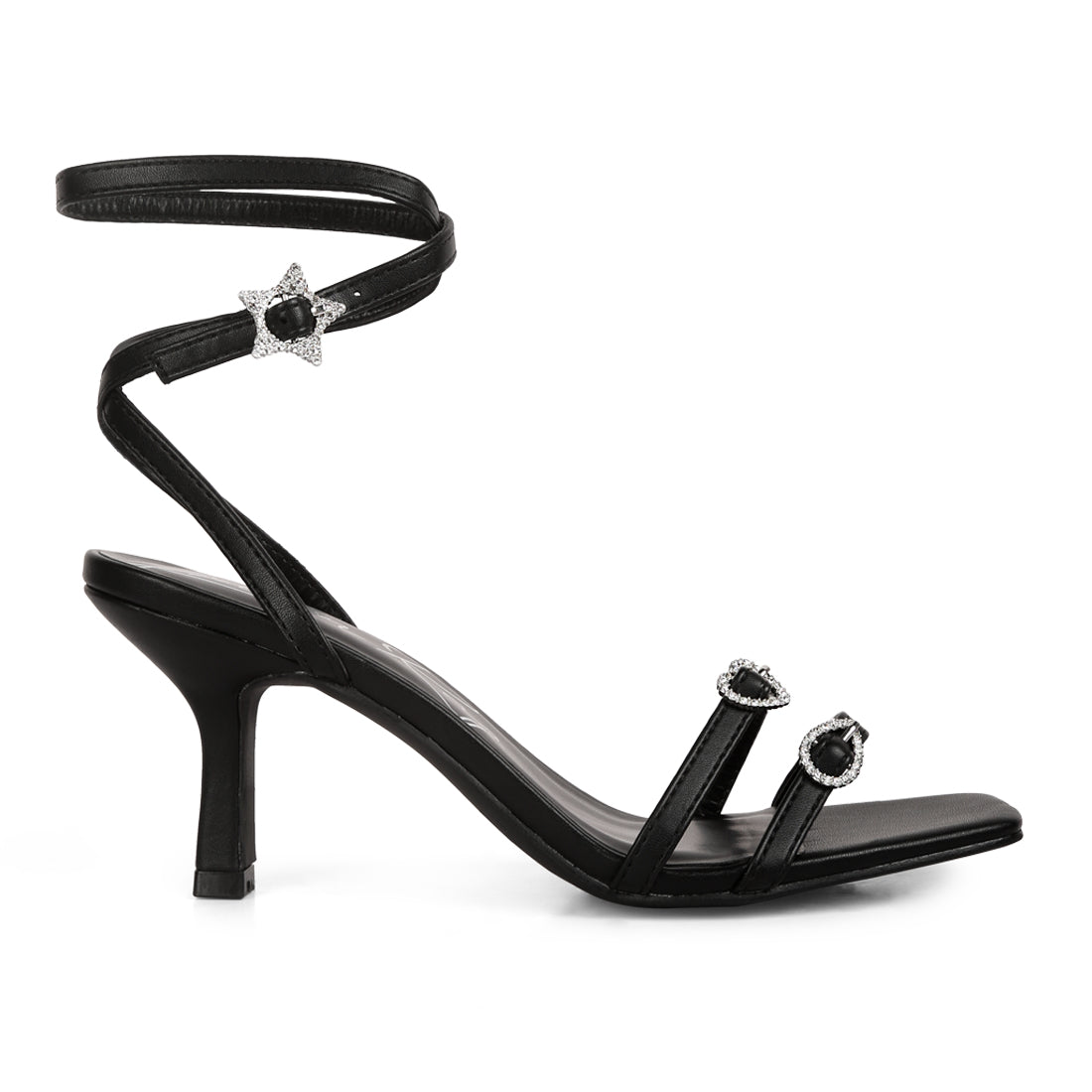 buckle high heel sandals#color_black