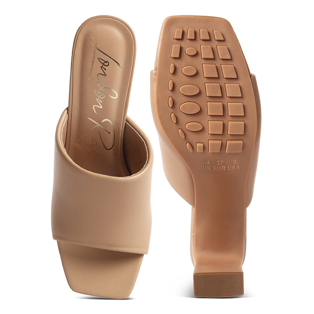 slip on mid heel sandals#color_camel