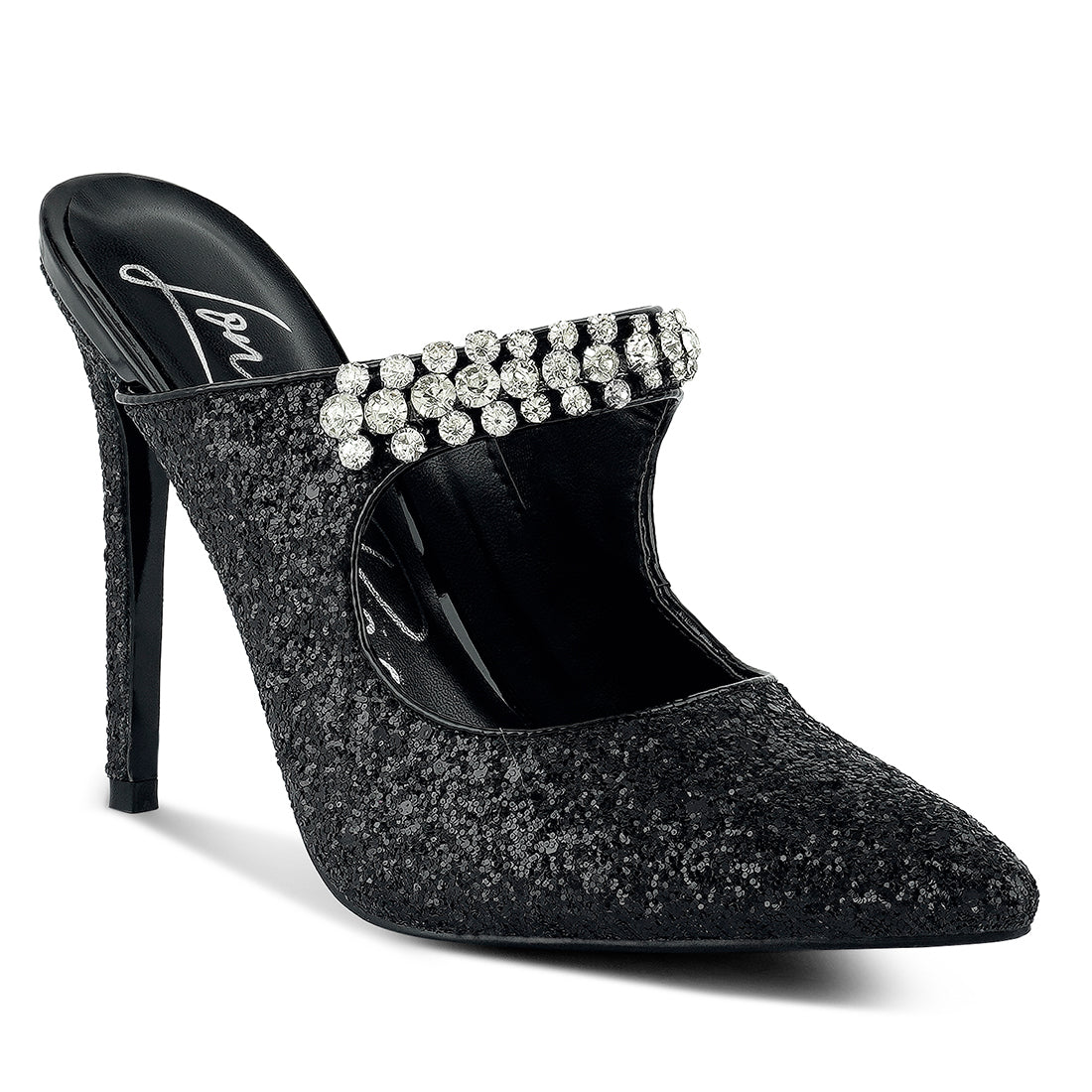 glitter diamante high heeled sandals#color_black