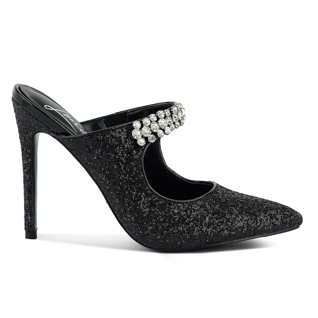 glitter diamante high heeled sandals#color_black