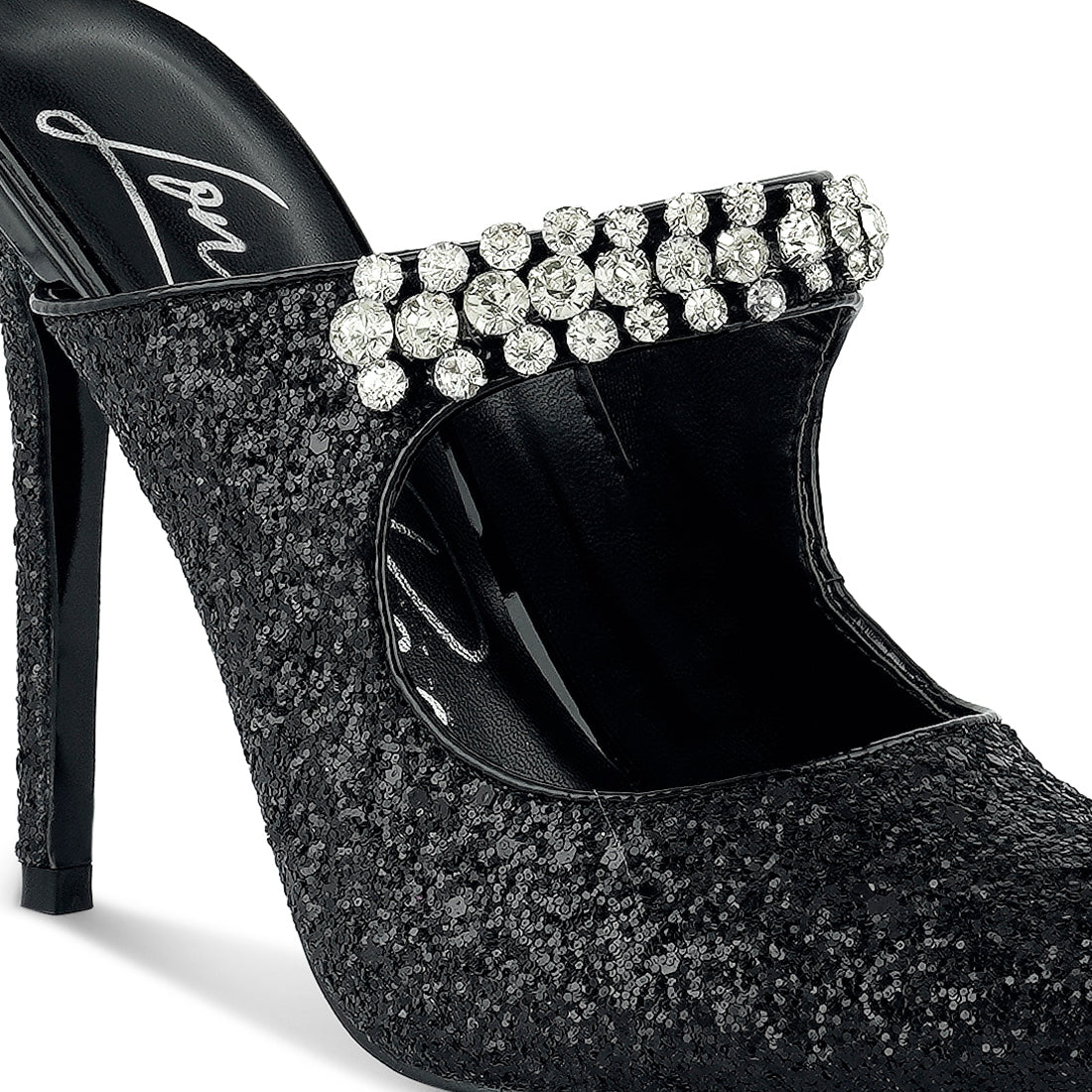 glitter diamante high heeled sandals#color_black