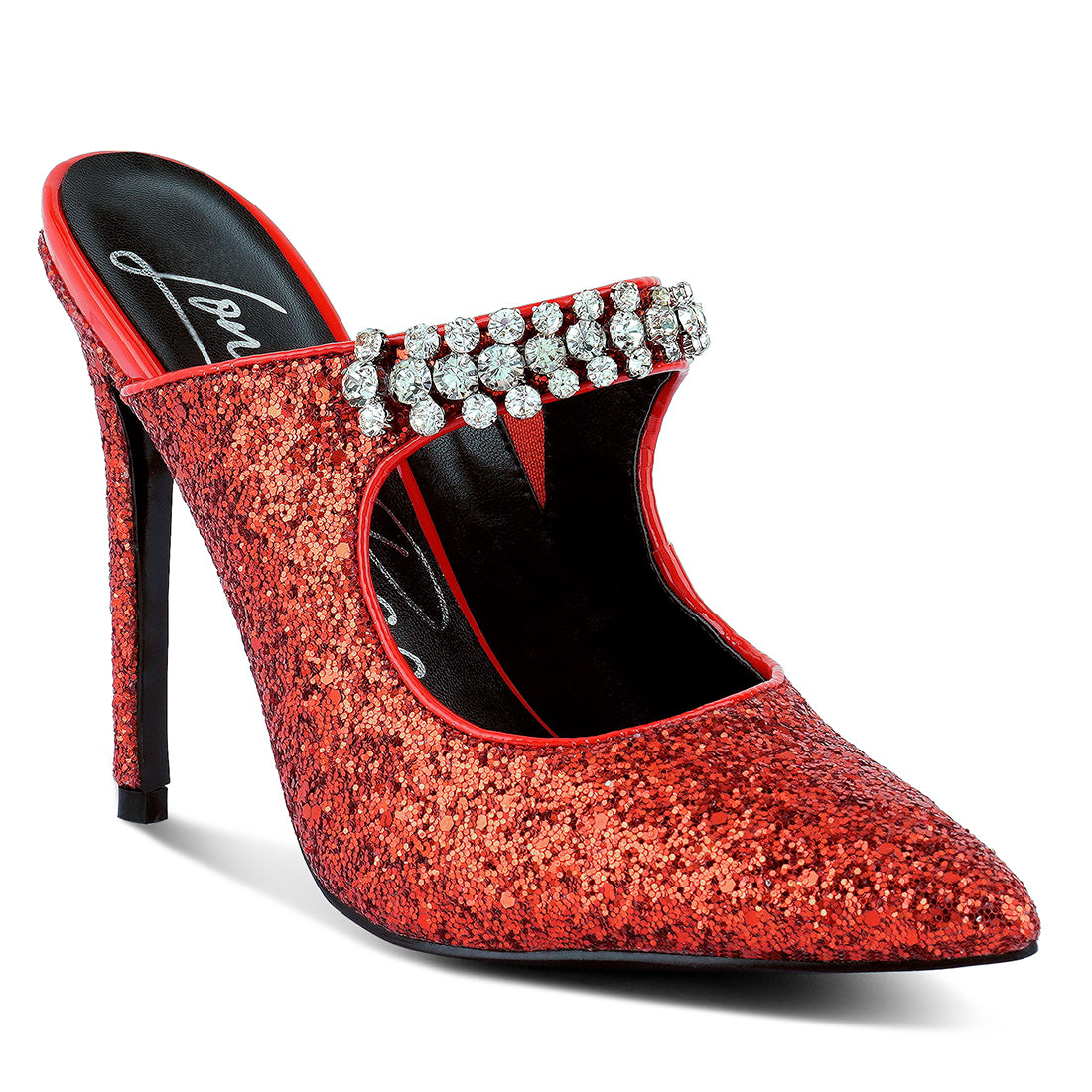 glitter diamante high heeled sandals#color_red