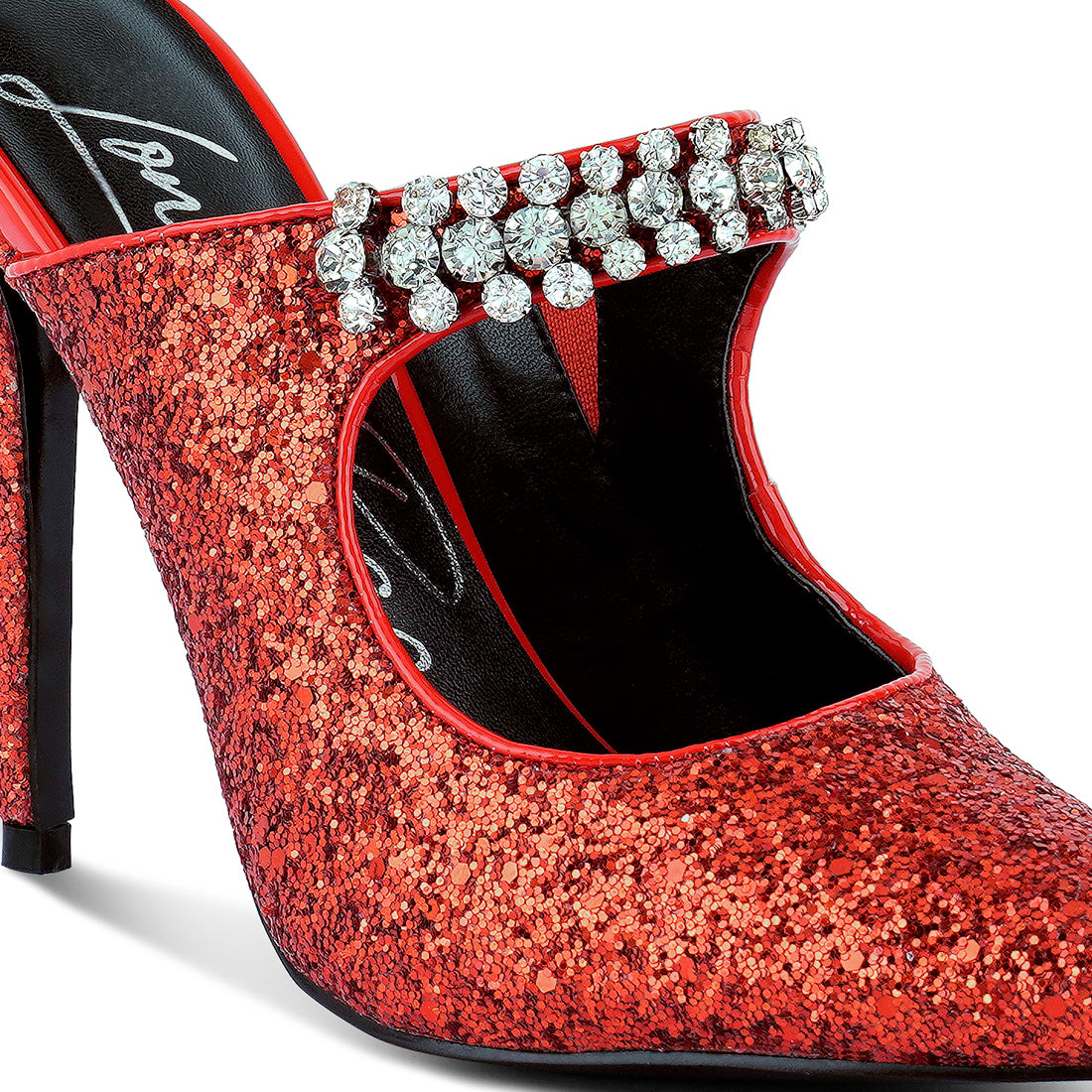 glitter diamante high heeled sandals#color_red