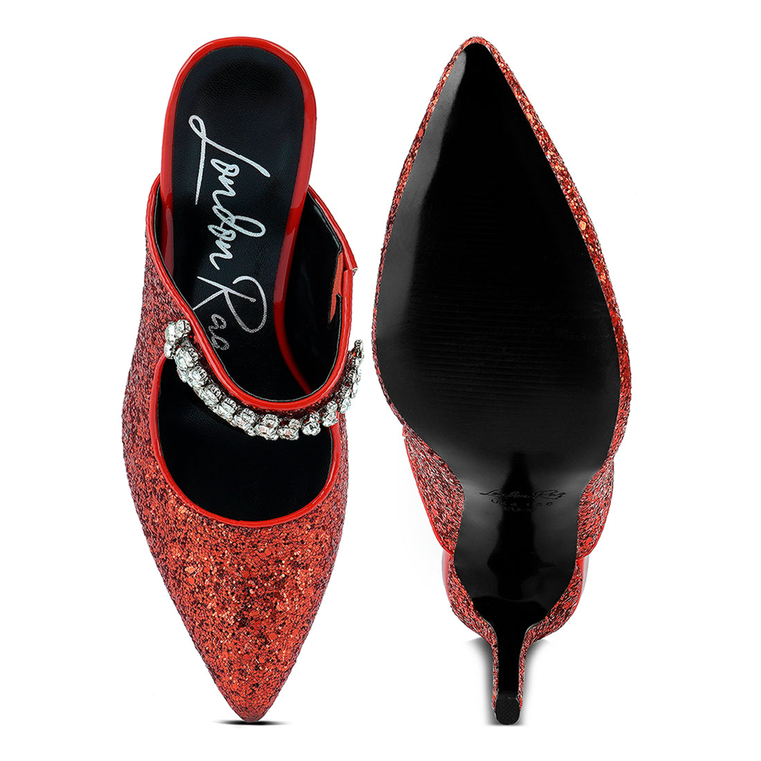 glitter diamante high heeled sandals#color_red