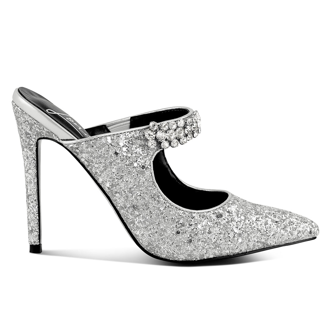 glitter diamante high heeled sandals#color_silver