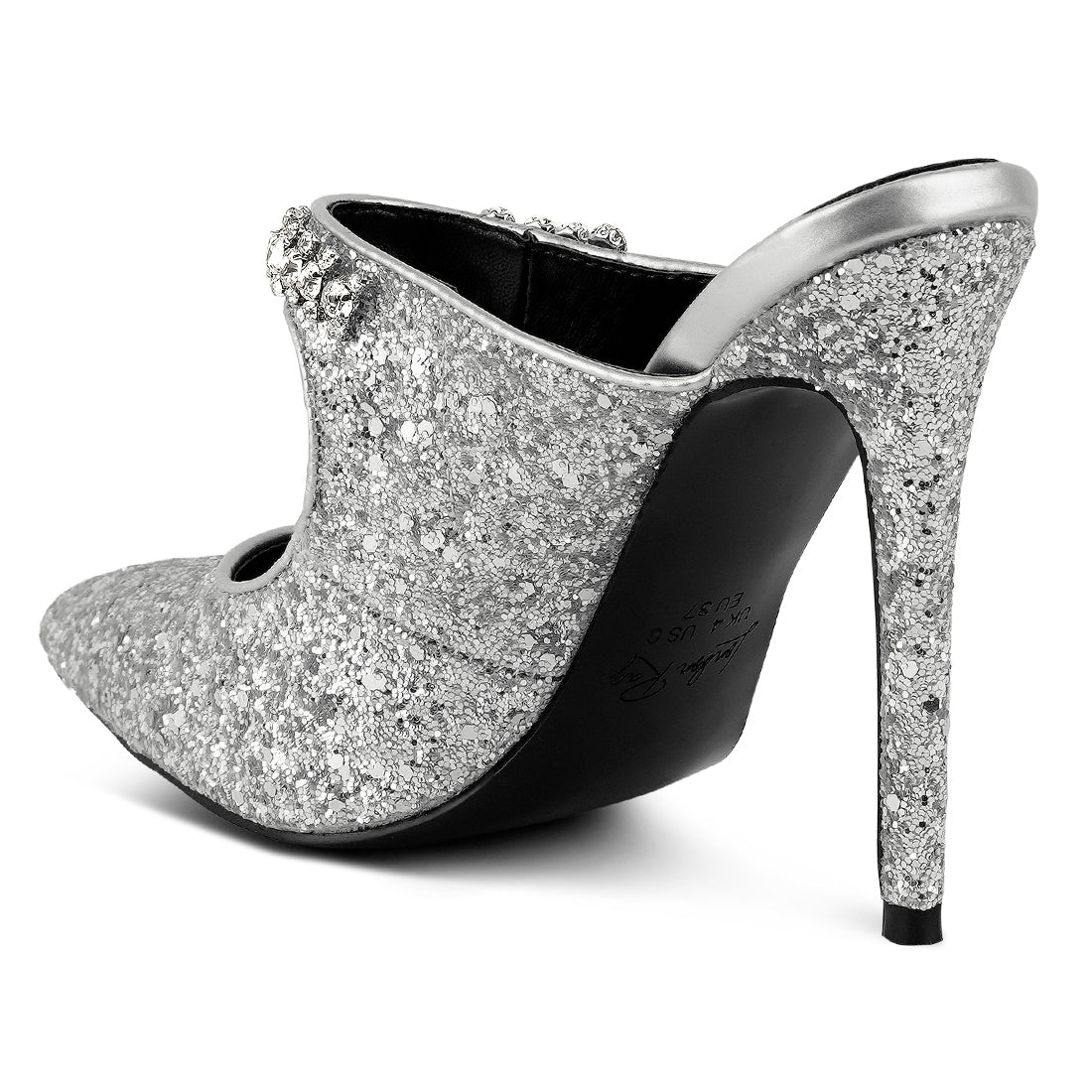 glitter diamante high heeled sandals#color_silver