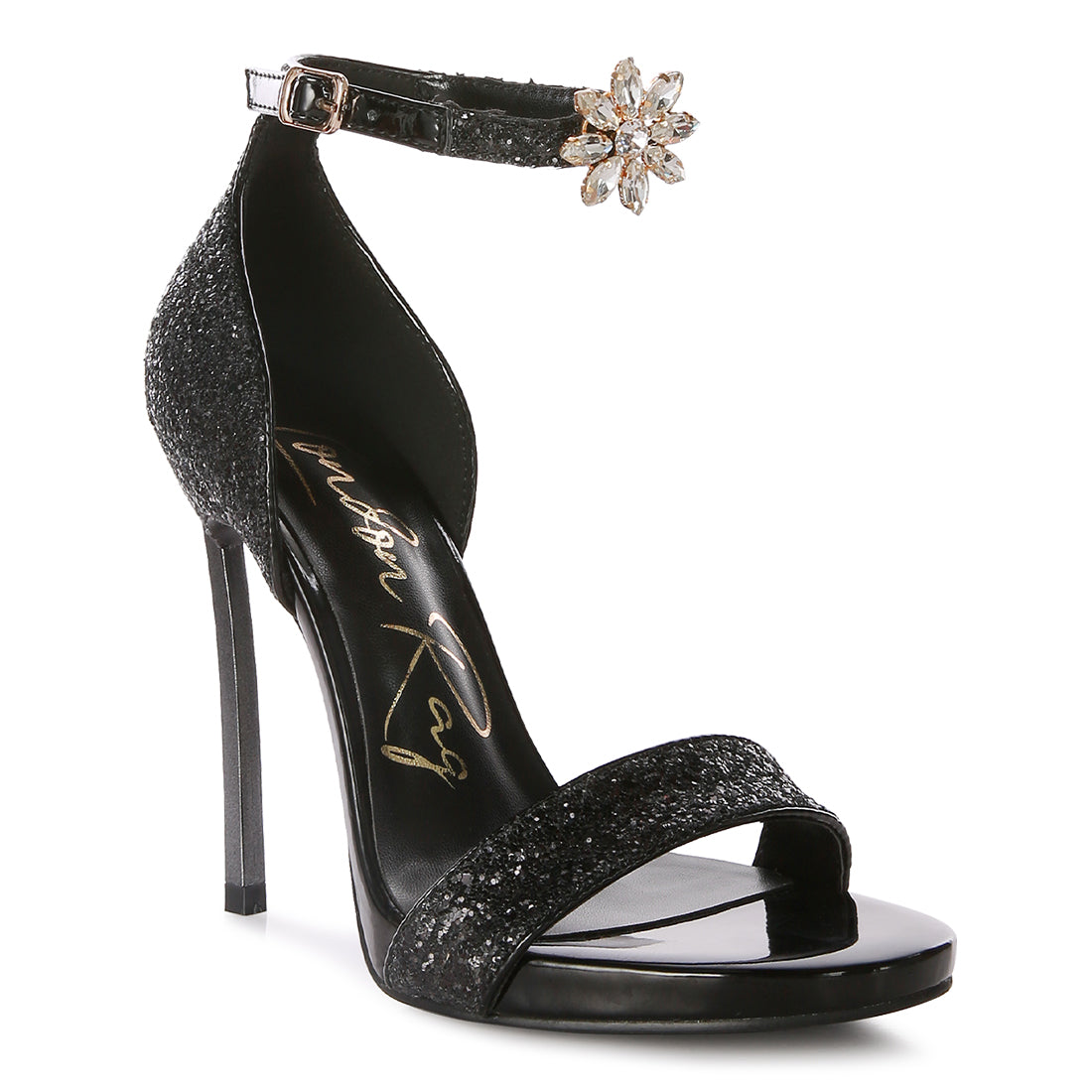 high heeled glitter sandals#color_black