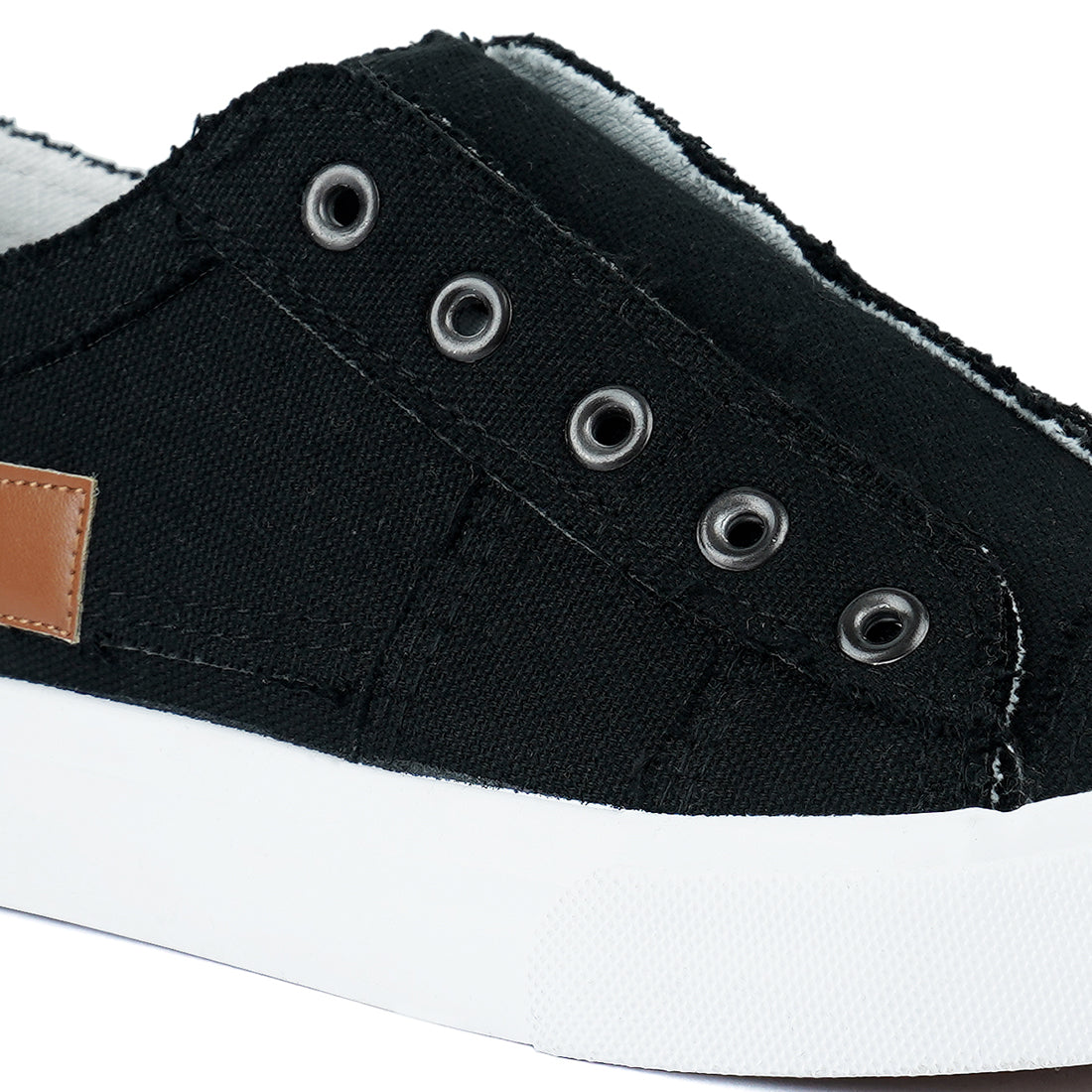 raw trim solid canvas sneakers#color_black
