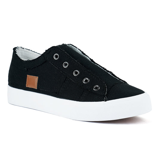 raw trim solid canvas sneakers#color_black