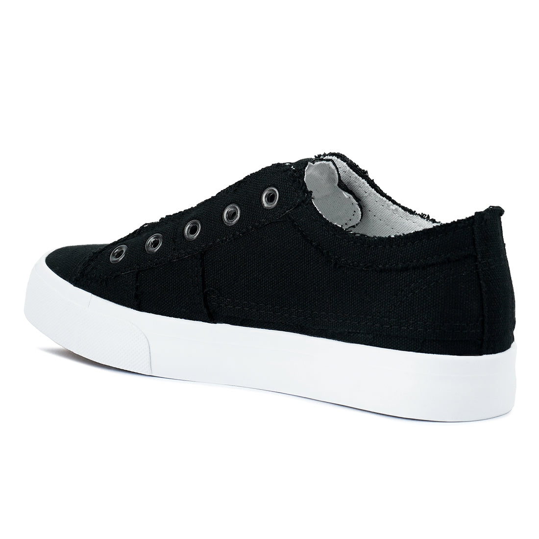 raw trim solid canvas sneakers#color_black