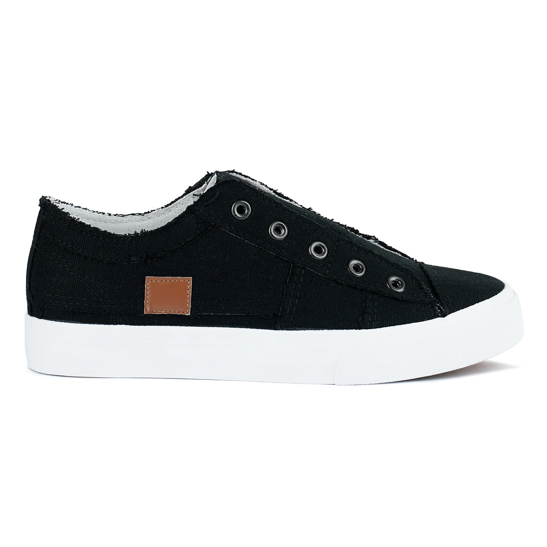 raw trim solid canvas sneakers#color_black