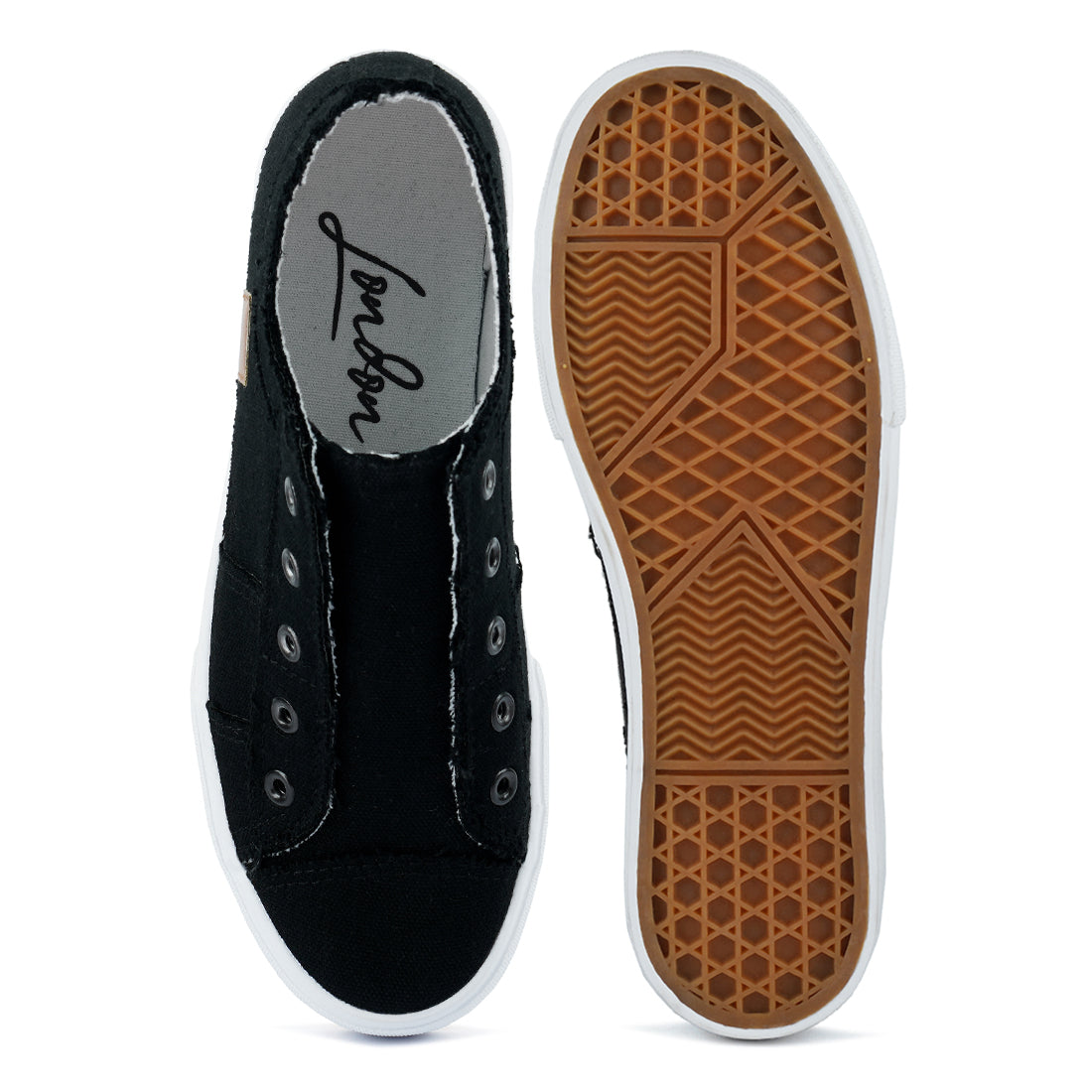 raw trim solid canvas sneakers#color_black