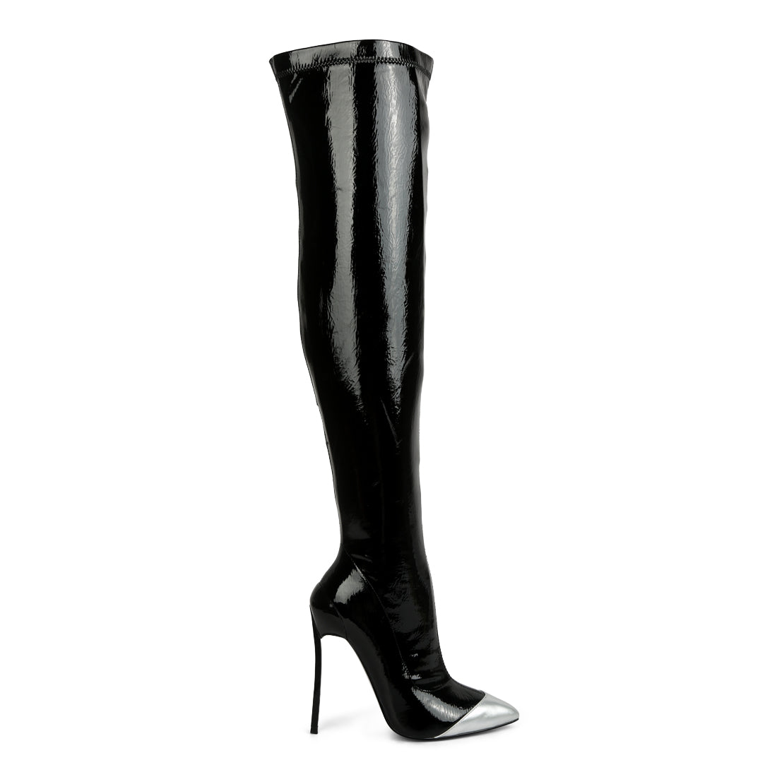 chimes high heel patent long boots#color_black