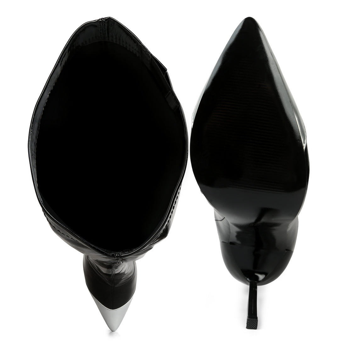 chimes high heel patent long boots#color_black