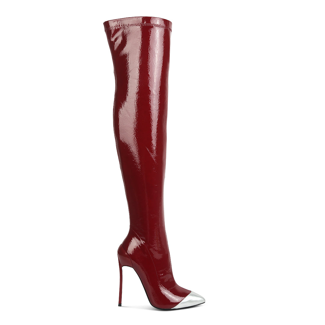 chimes high heel patent long boots#color_burgundy