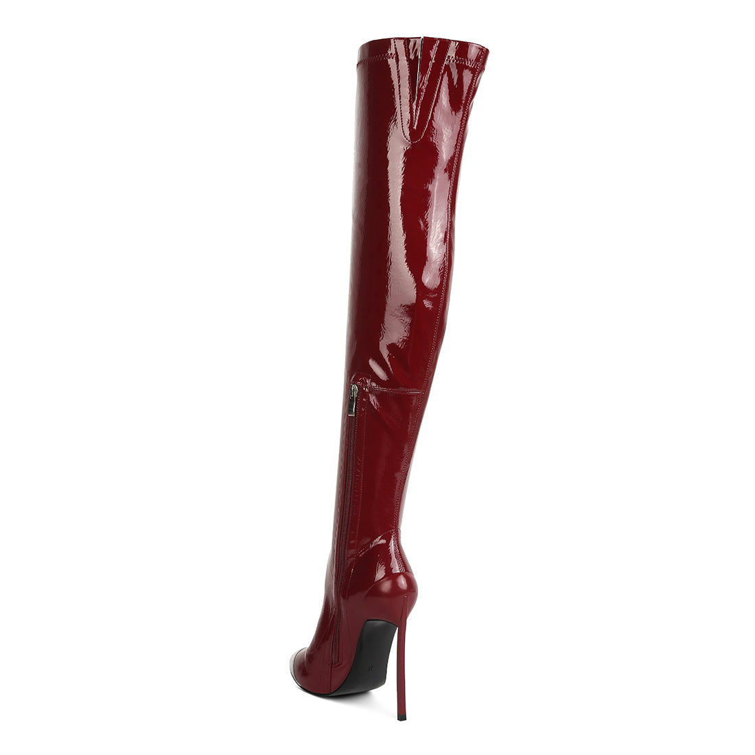 chimes high heel patent long boots#color_burgundy