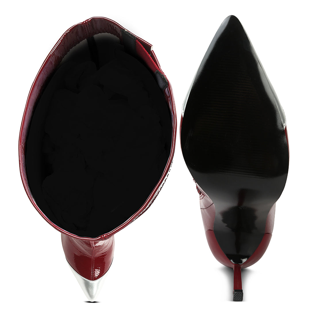 chimes high heel patent long boots#color_burgundy
