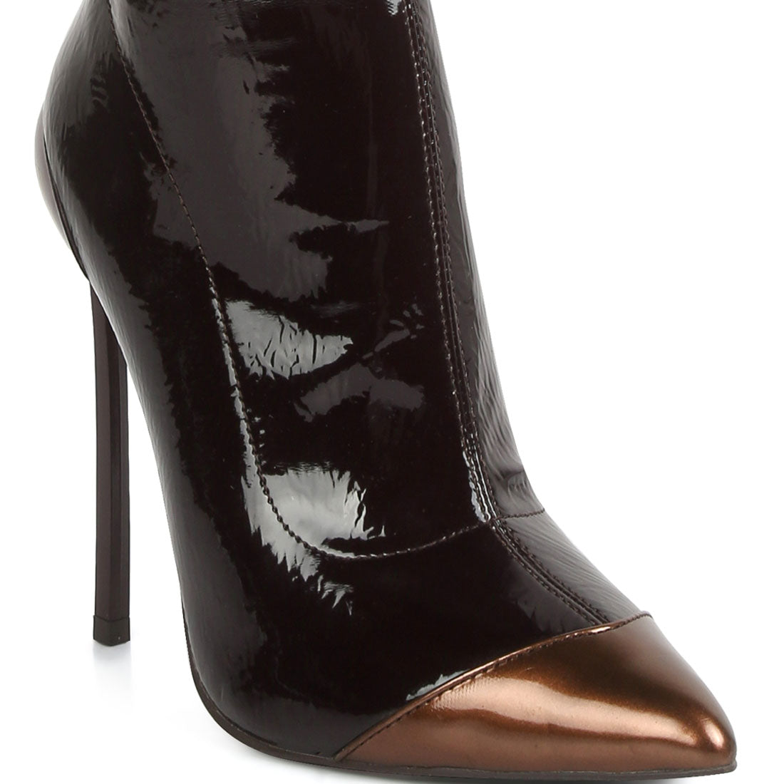 chimes high heel patent long boots#color_brown