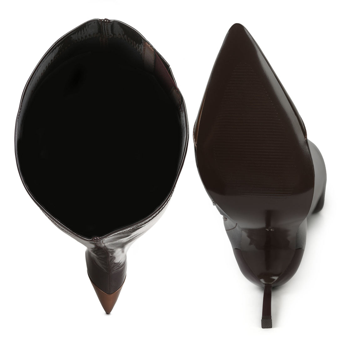chimes high heel patent long boots#color_brown