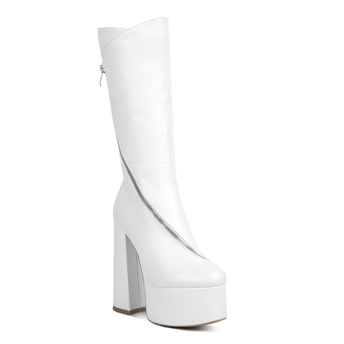 tzar high heeled platform calf boots#color_white