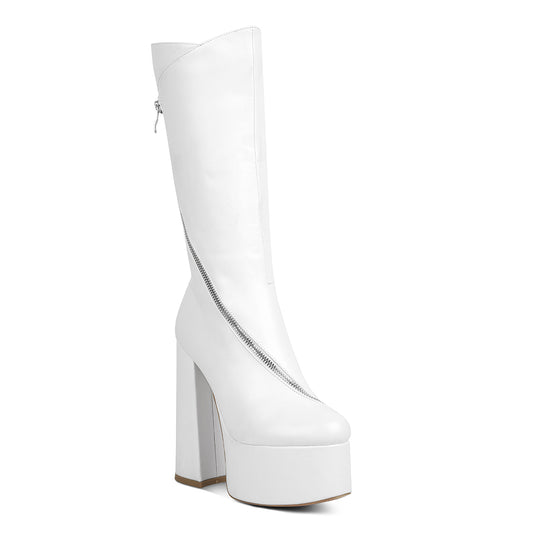 tzar high heeled platform calf boots#color_white