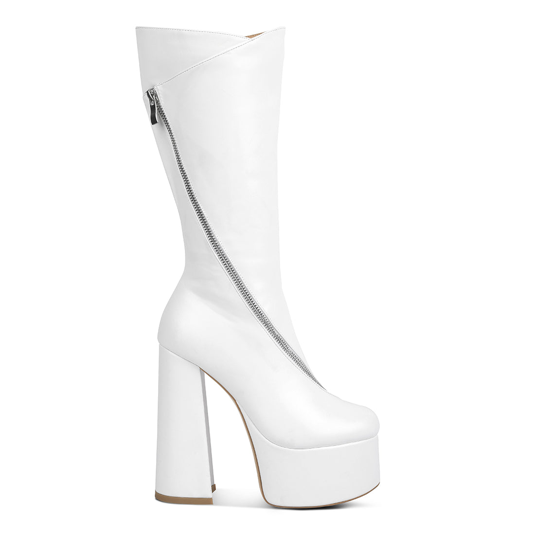 tzar high heeled platform calf boots#color_white