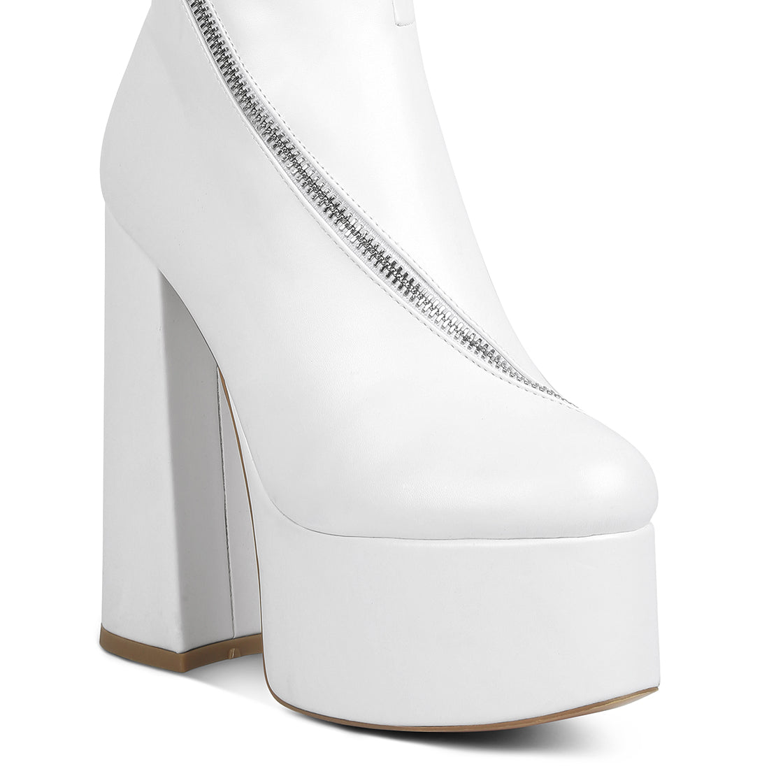 tzar high heeled platform calf boots#color_white
