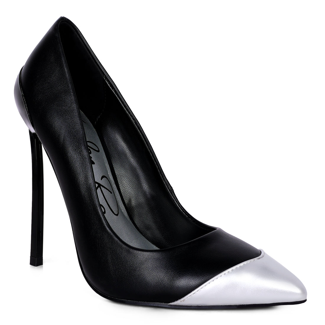 cidra silver dip stiletto sandals#color_black