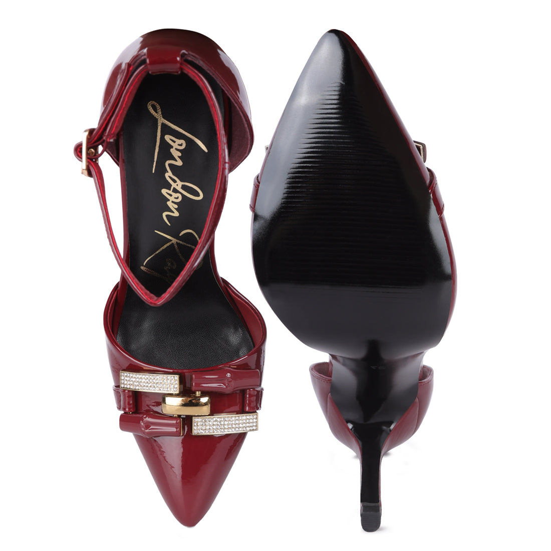 mocktail diamante buckle patent stiletto sandals#color_burgundy