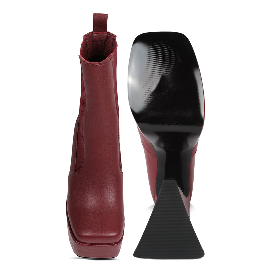 High Platform Block Heeled Chelsea Boot#color_burgundy