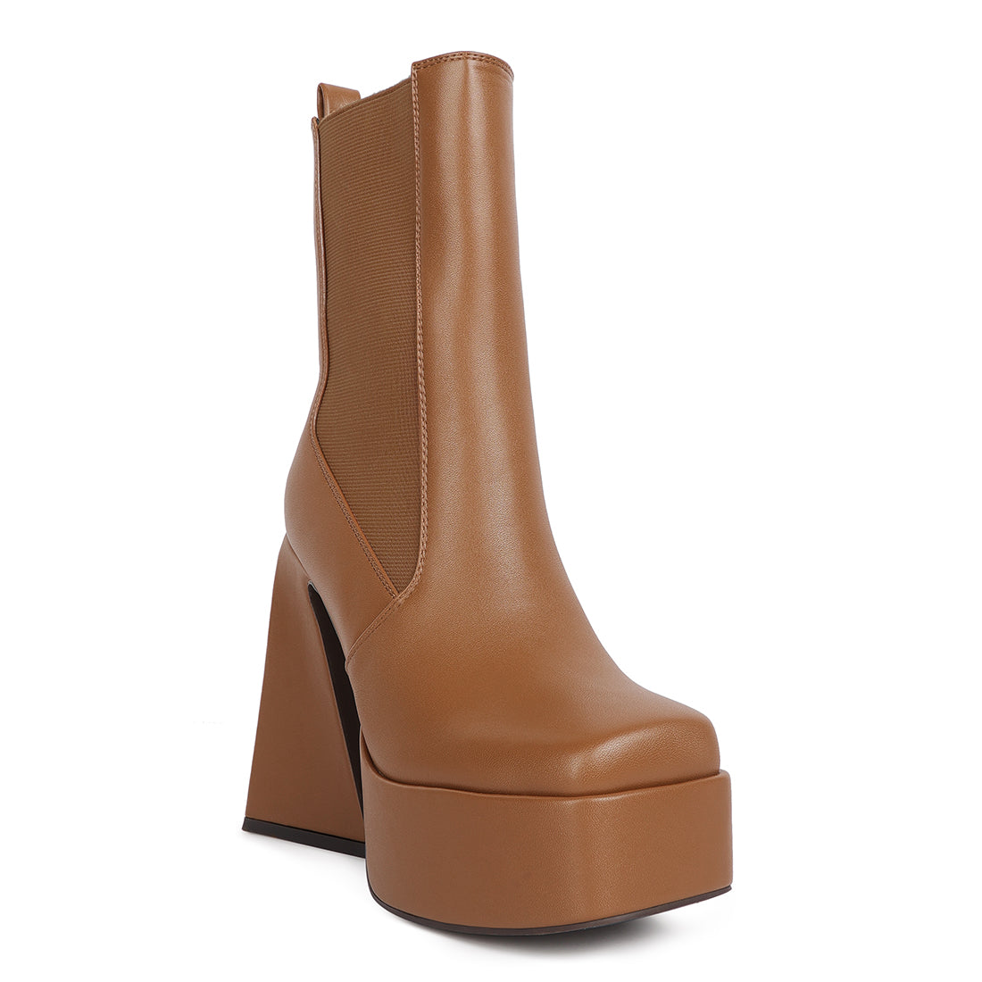 High Platform Block Heeled Chelsea Boot#color_tan