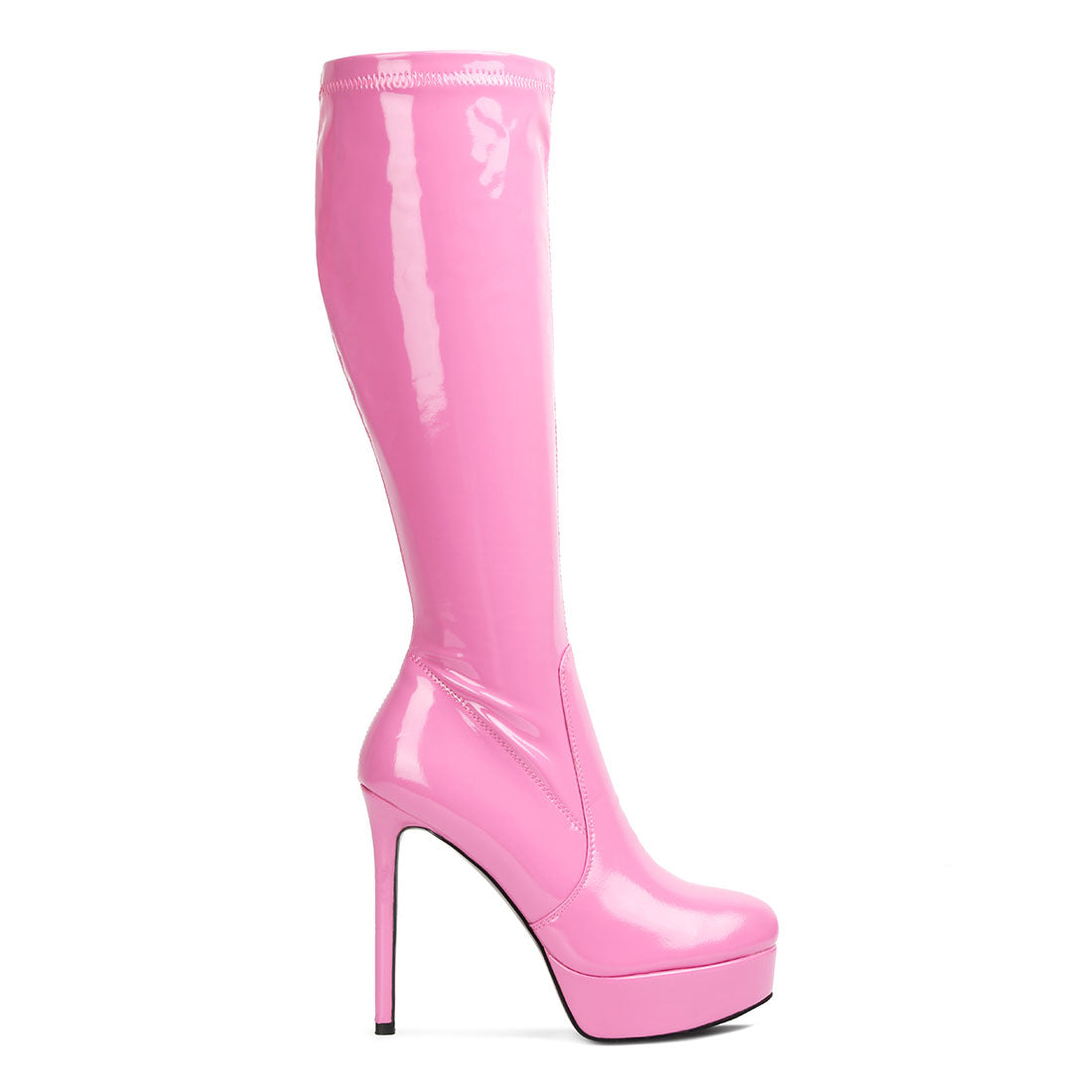 high heeled stretch patent calf boots#color_pink