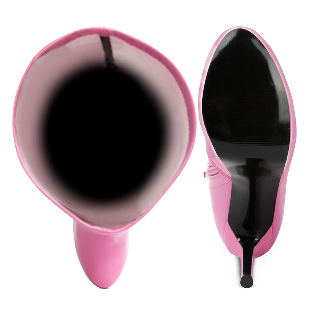 high heeled stretch patent calf boots#color_pink