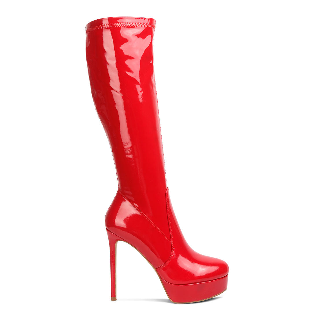 high heeled stretch patent calf boots#color_red