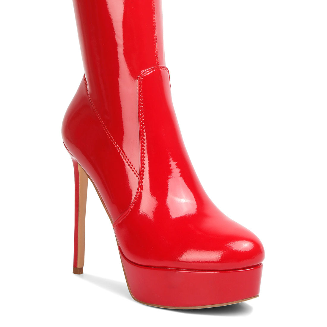 high heeled stretch patent calf boots#color_red