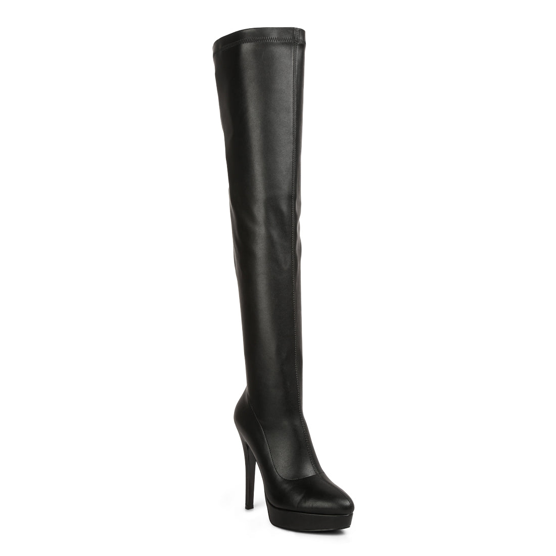 stretch high heeled long boots#color_black