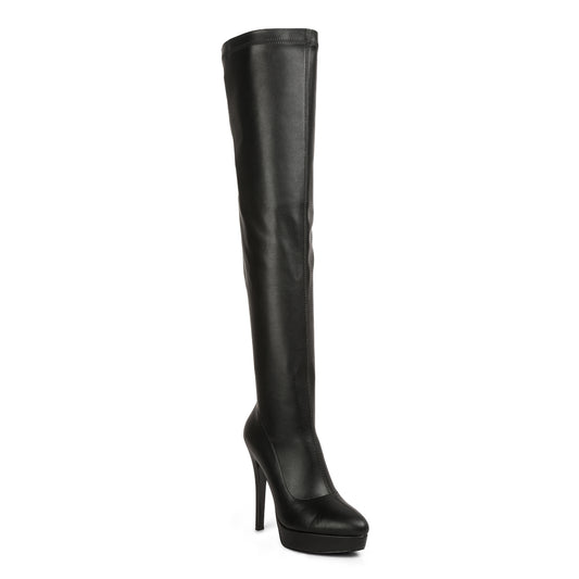 stretch high heeled long boots#color_black