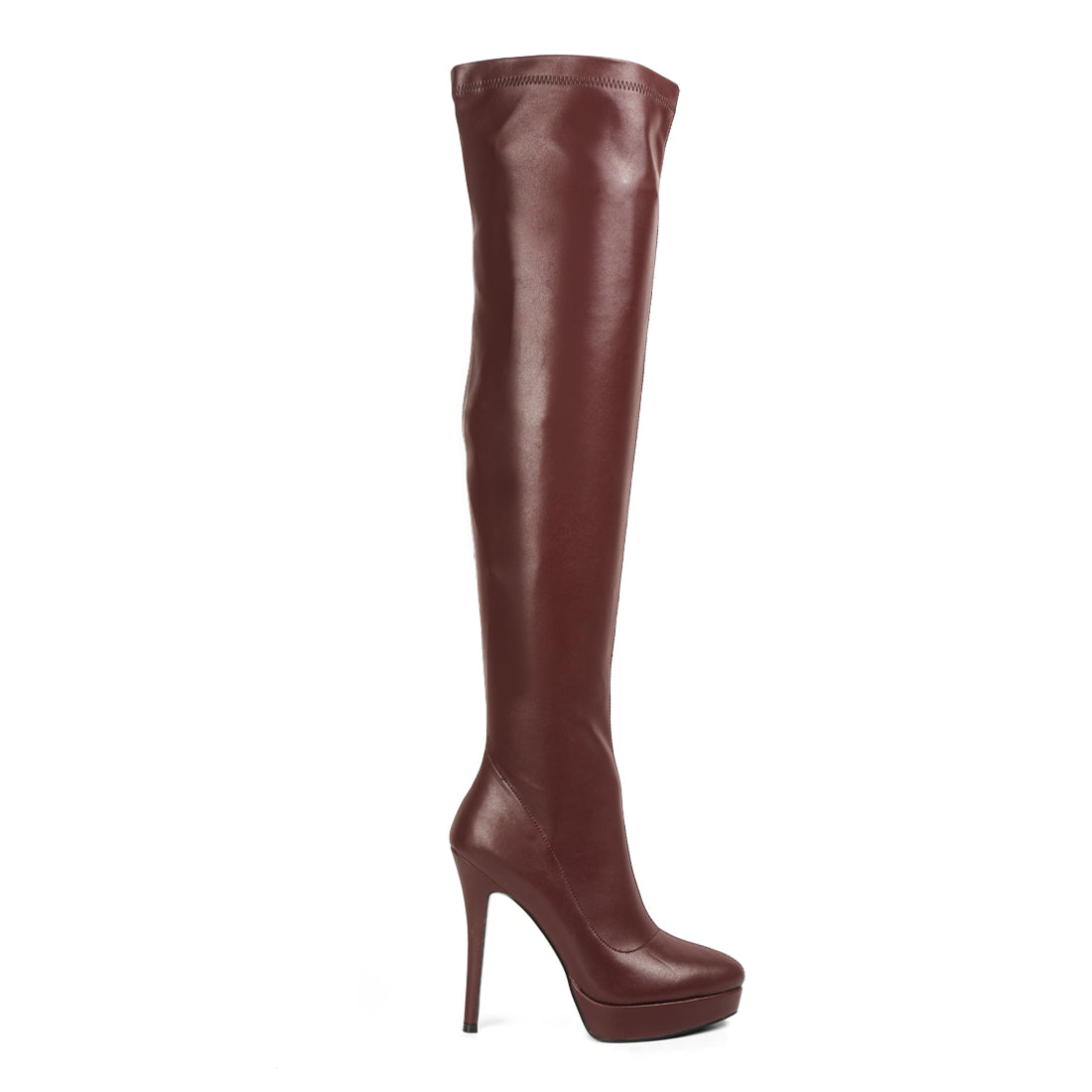 stretch high heeled long boots#color_burgundy
