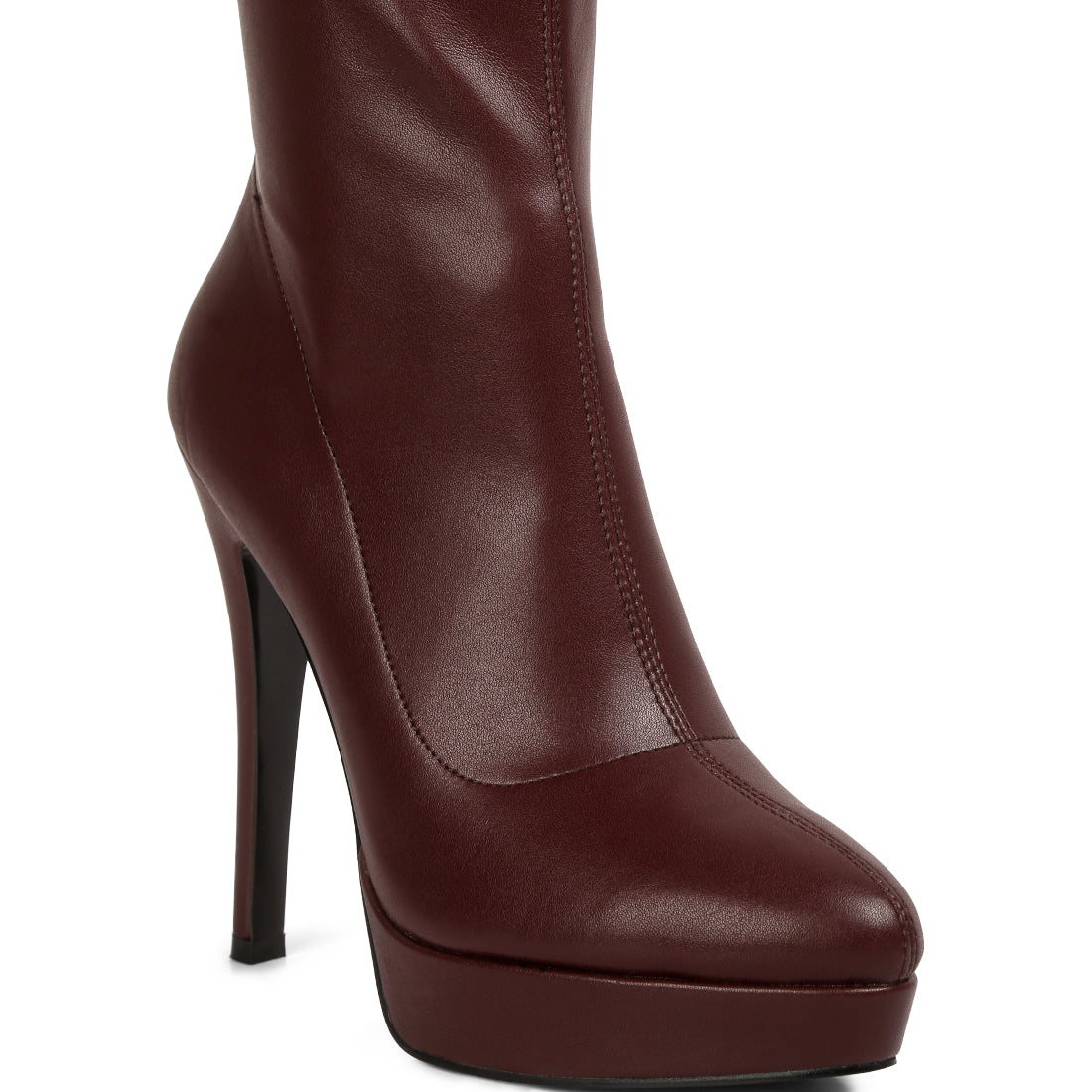 stretch high heeled long boots#color_burgundy