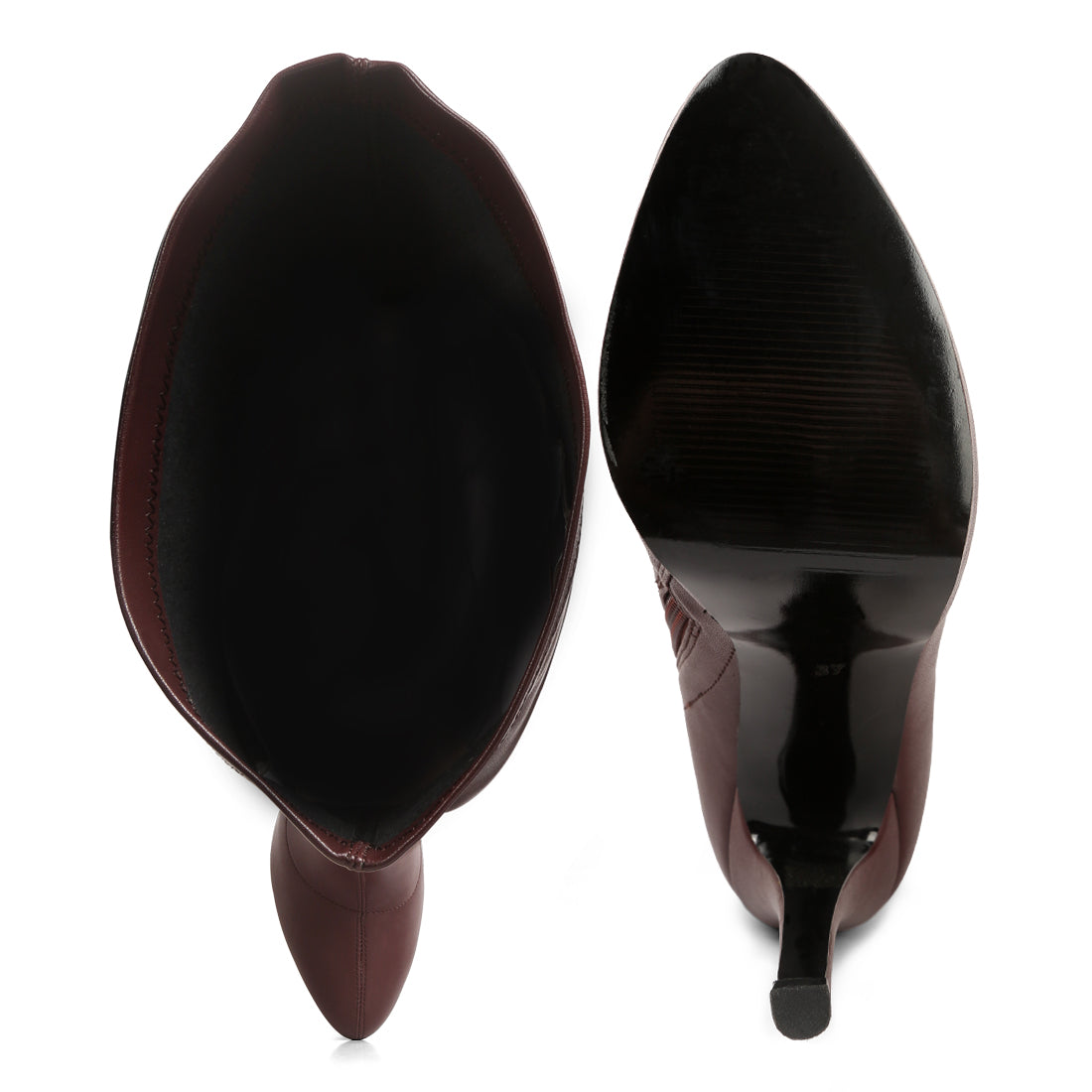 stretch high heeled long boots#color_burgundy