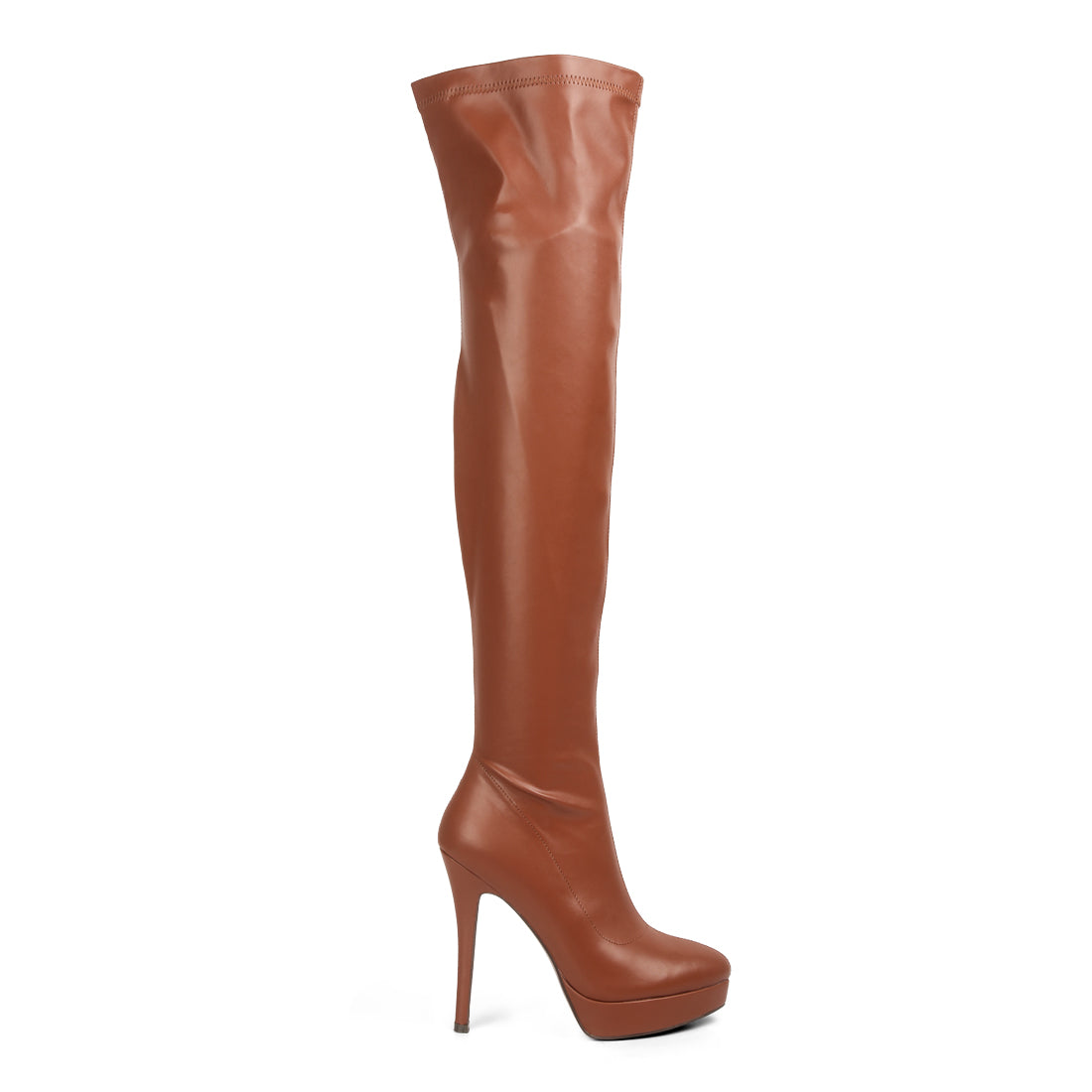 stretch high heeled long boots#color_tan