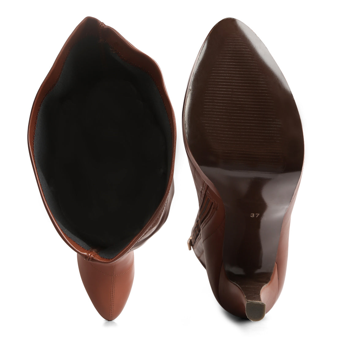 stretch high heeled long boots#color_tan