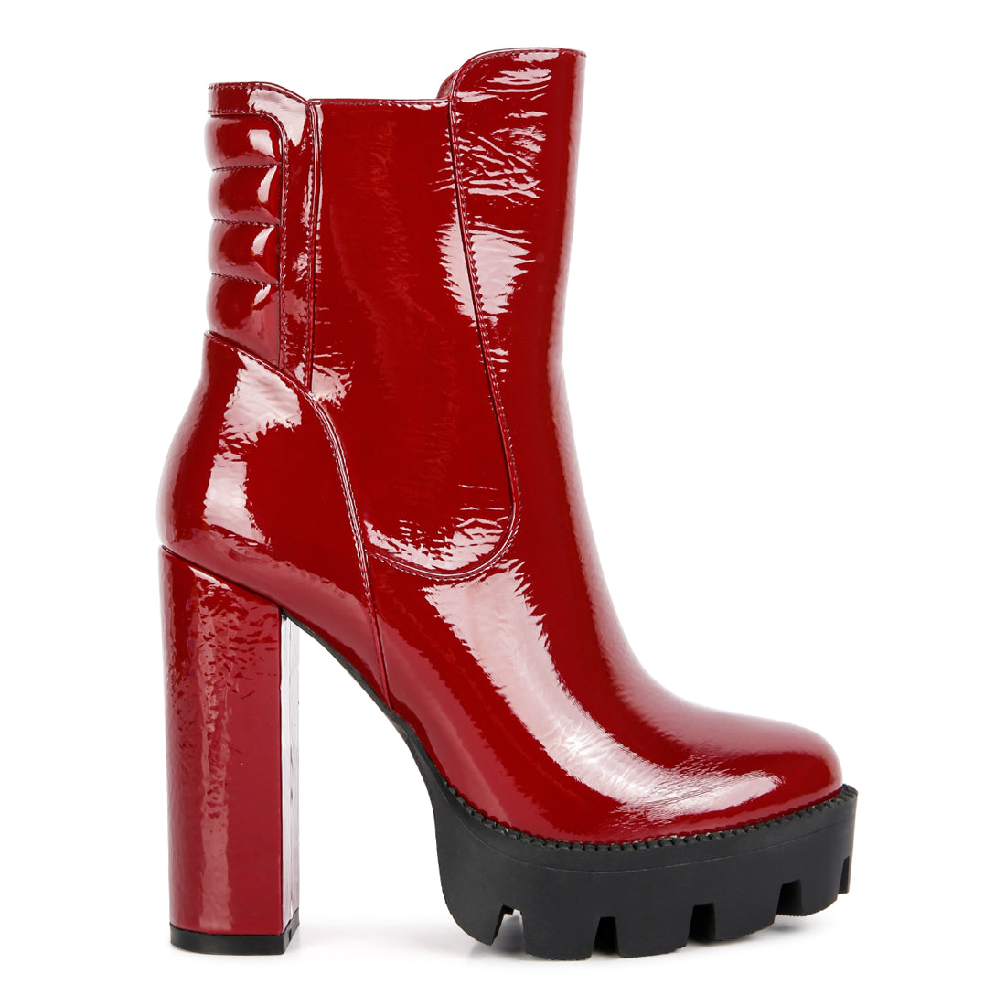 collared patent high heeled ankle boot#color_burgundy