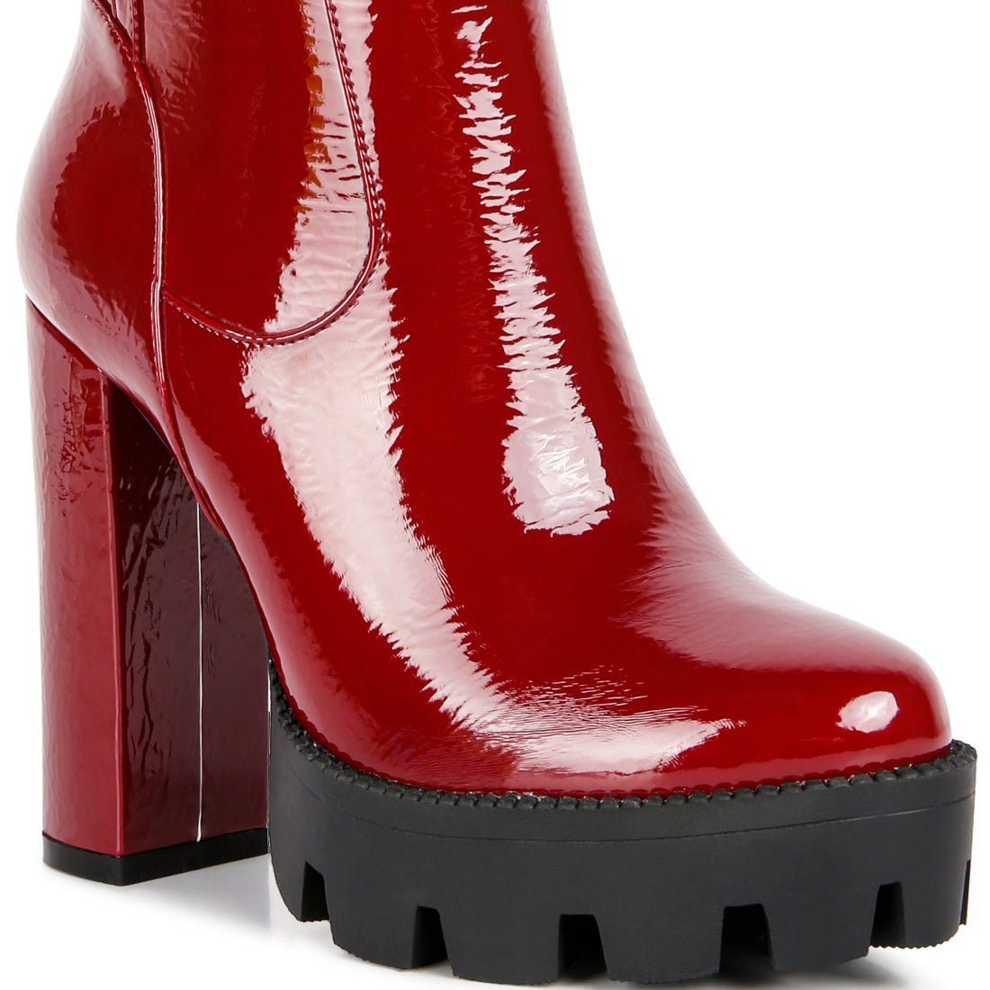 collared patent high heeled ankle boot#color_burgundy