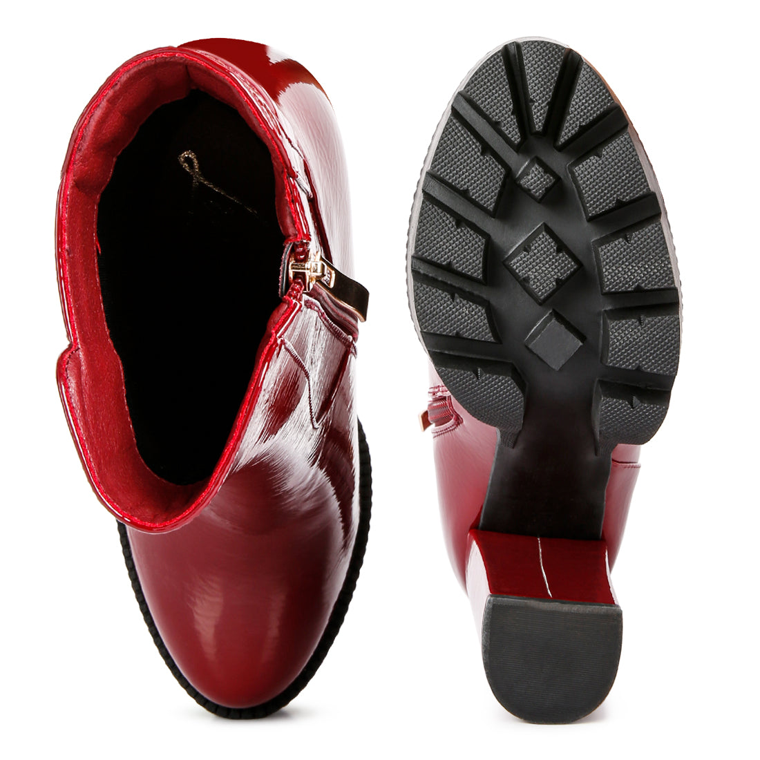 collared patent high heeled ankle boot#color_burgundy