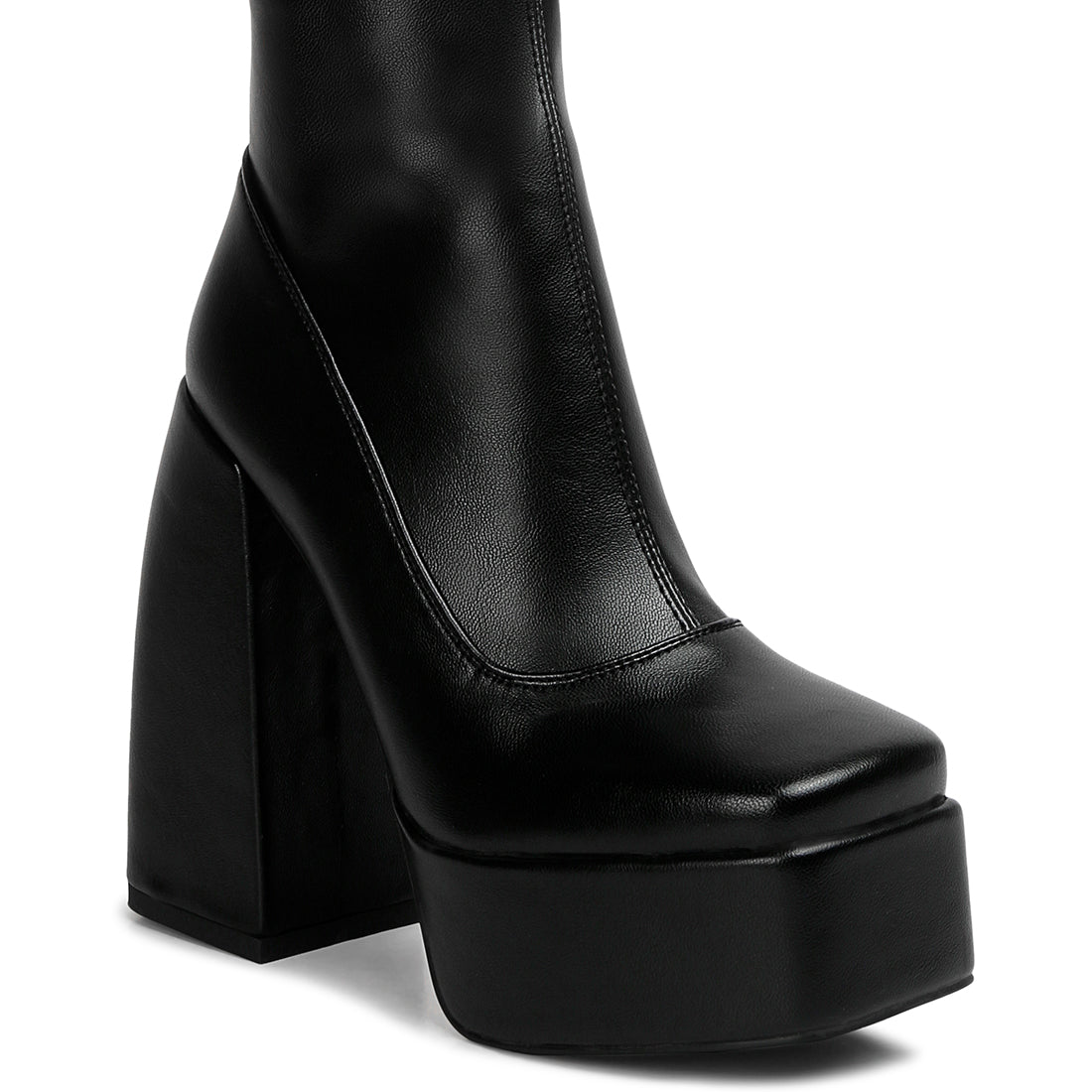 fanning high platform block heeled long boots#color_black