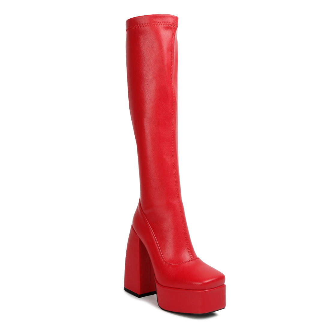 fanning high platform block heeled long boots#color_red