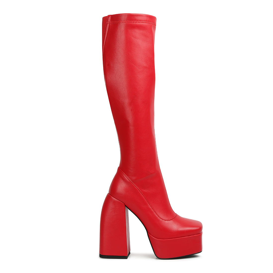 fanning high platform block heeled long boots#color_red